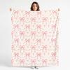 1pc Pink Bow-pattern Flannel Blanket Single-sided Print Suitable for Office Naps Camping Sofas Bedrooms Living Rooms and Beds a Co