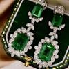 POMOiii Великолепные геометрические зеленые серьги с фианитами для женщин, блестящие серьги со льдом, свадебные аксессуары для помолвки, модные украшения