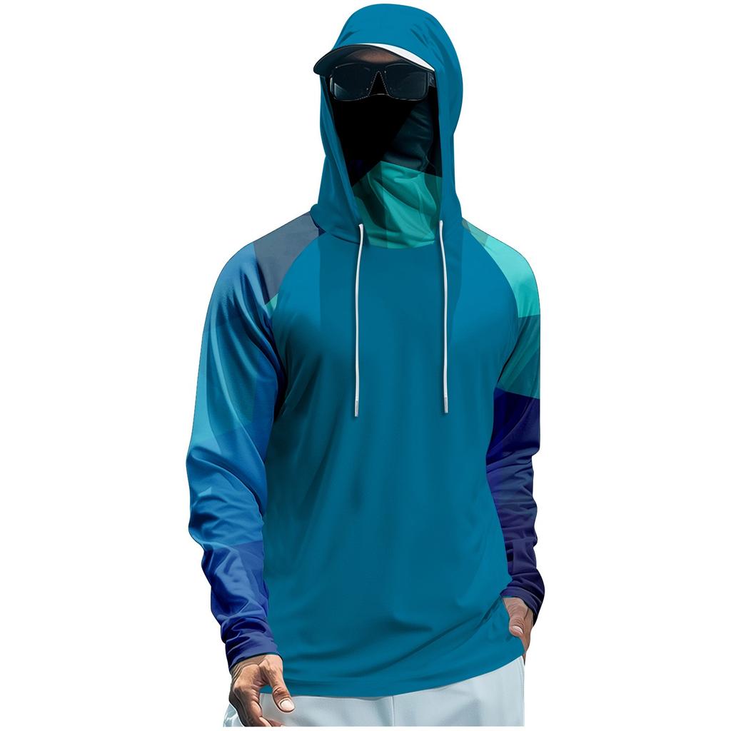 Men's Performance Fishing Raglan Hoodie - UPF 50+ UV Long Sleeve Sun-protective Shirt With Mesh Visor