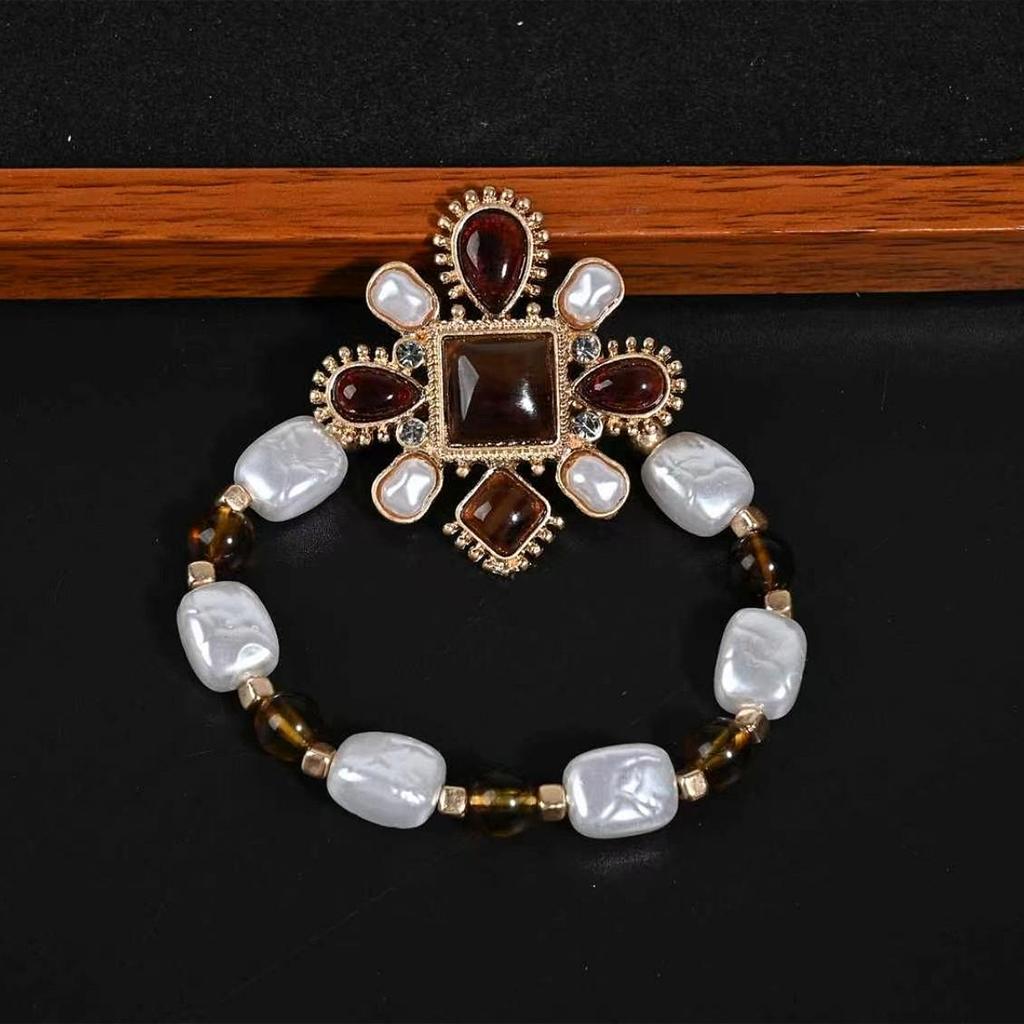 Bohemian Brown Resin & Imitation Pearl Beaded Bracelet Fashion Jewelry Gift for Women, Suitable for Banquet & Daily Decoration