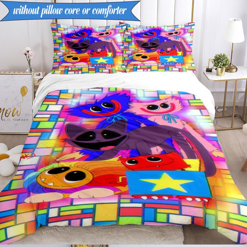 3PCS Blue Monster Huggy Night Bedding Set,Including 1pc Duvet Cover And 2pcs Pillowcases Perfect for Bedroom, Dormitory, Fan Christmas gift
