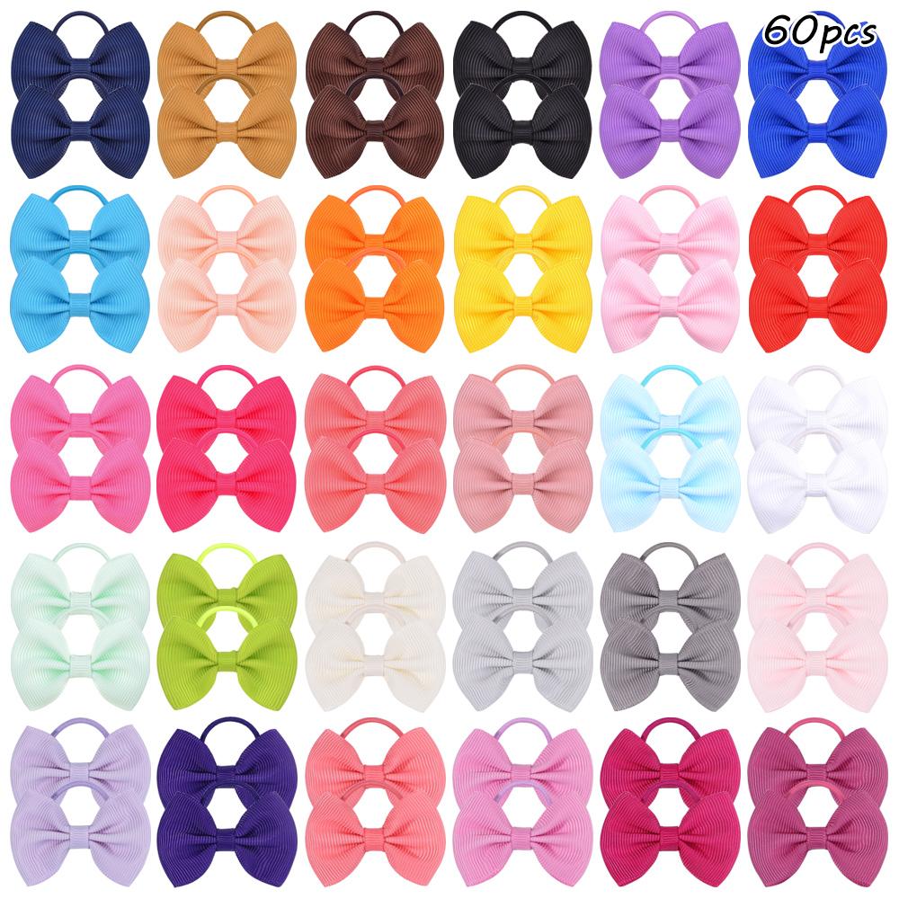 Bulk Pack 24/40/80pcs 2'' Handmade Grosgrain Ribbon Bowknot Elastic Hair Bands for Baby Girls Random Hair Accessories