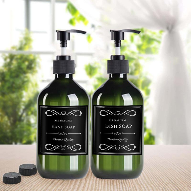 500 мл 2 упаковки ПЭТ-бутылки с дозатором-насосом Бутылка-дозатор для мыла Шампунь-лосьон Бутылка-насос для душа Контейнер для жидкости с 6 водонепроницаемыми этикетками