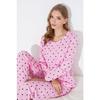 Вязаный пижамный комплект с розово-черным узором в виде сердец и точек 7792