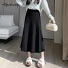 Корейская мода, осенне-зимняя женская юбка-миди с высокой талией, серая, черная, абрикосовая, кофейная, толстая теплая юбка, элегантная женская юбка с кисточками, женские юбки