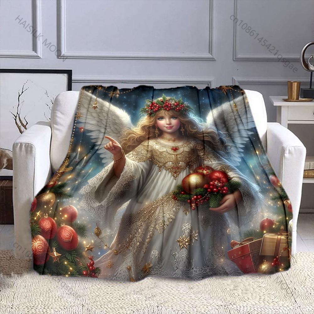 Multi-Sizes Christmas Angel Print Blanket Soft and Warm for Bed Sofa Outdoor Travel Cover Blanket Holiday Luxury Gifts