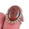 Natural Mahogany Red Obsidian Gemstone TwoTone 925 Sterling Silver Ring S.7 h8P94