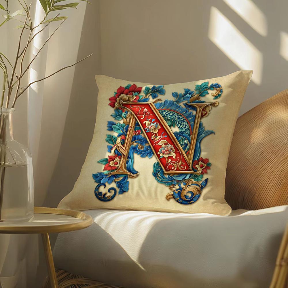 Creative letter N Pillow Case Silky elegant Comfort Sofa Bed Invisible zipper