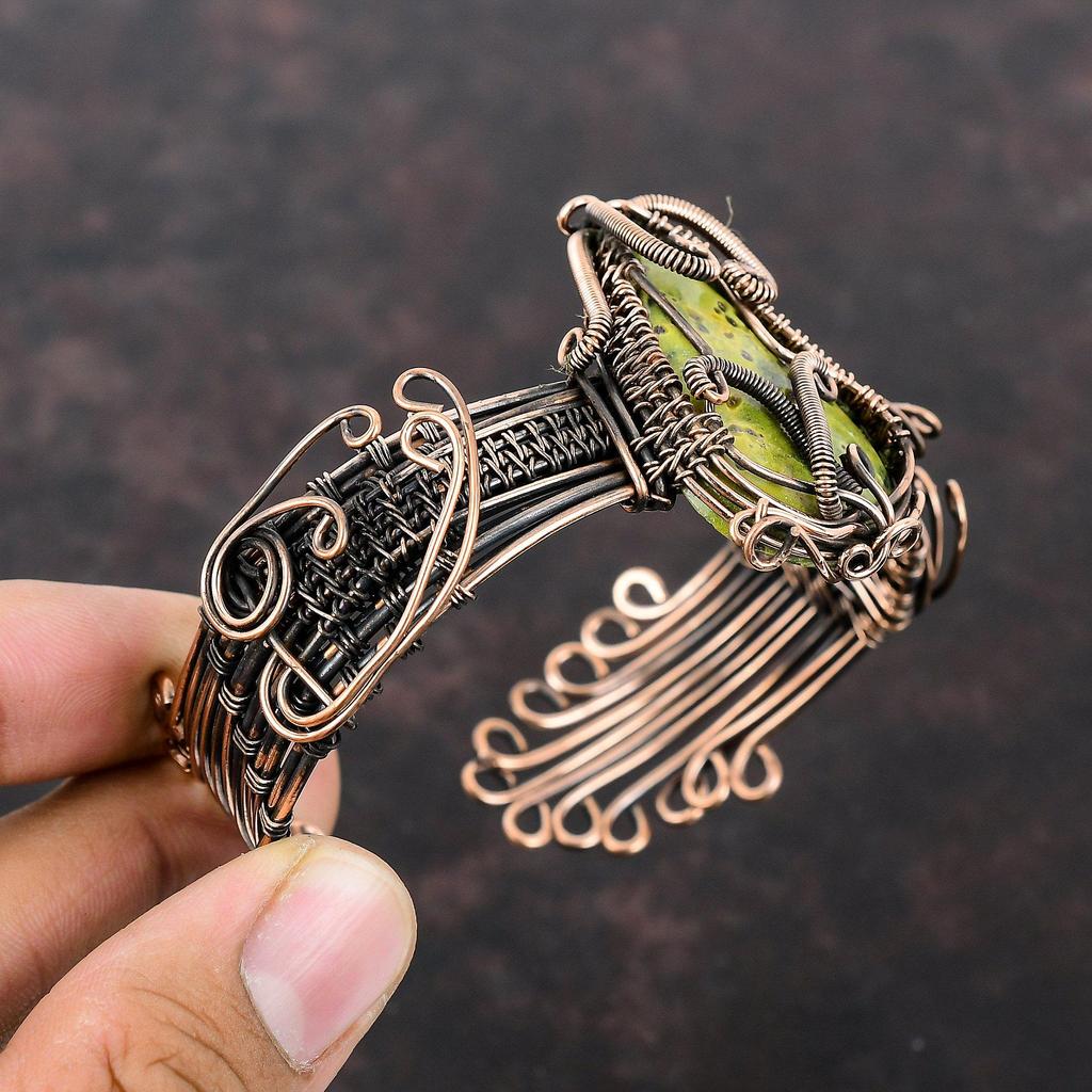 Браслет-манжета Stichtite, браслет из медной проволоки, регулируемый браслет, манжета из драгоценных камней, браслет из медной проволоки, подарок для матери, браслет ручной работы