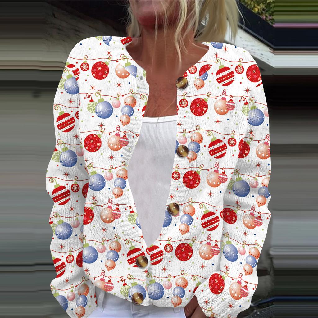 Women's Casual Long Sleeve Woolen Christmas Knitted Cardigan Button Down Jacket