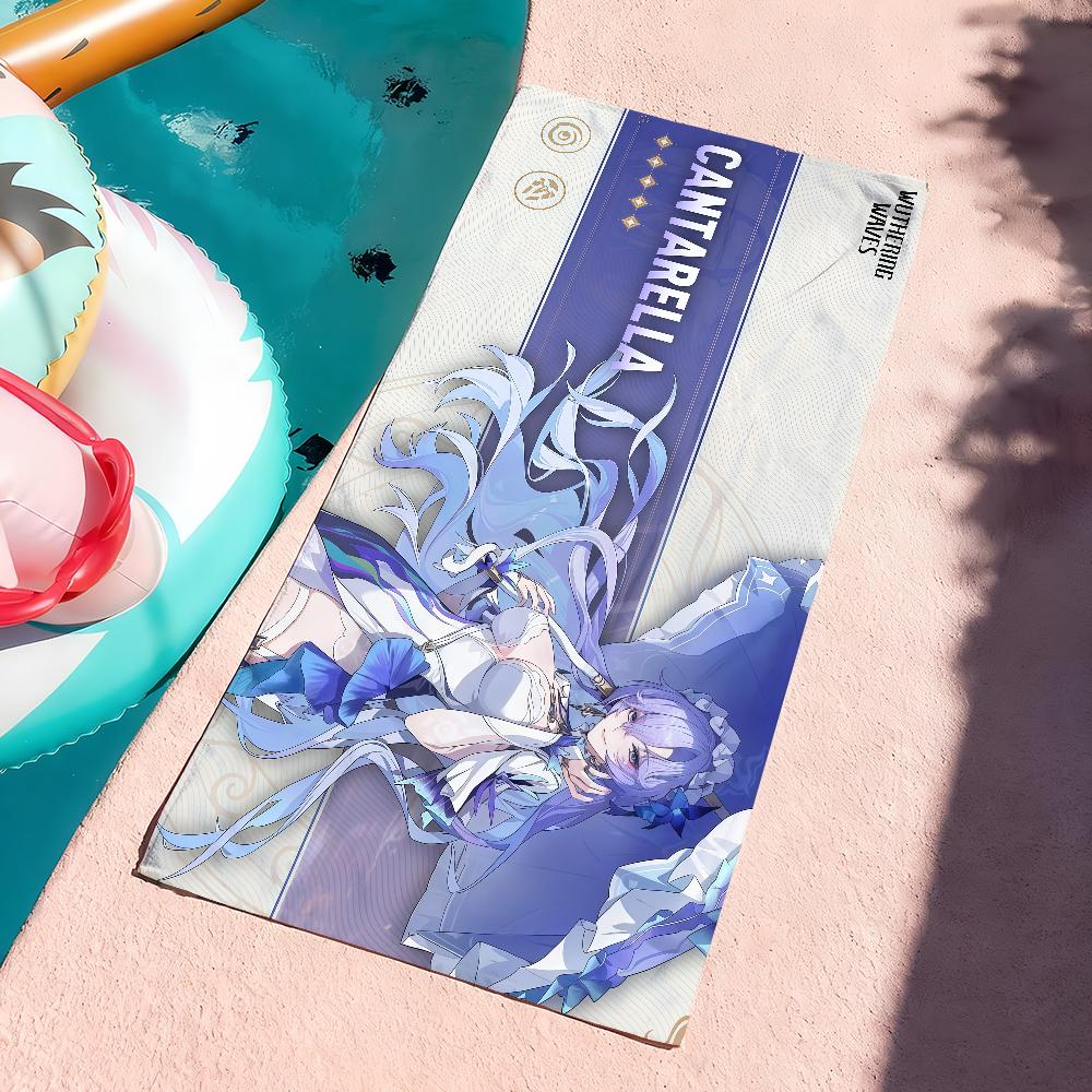 Игра Wuthering Waves Полотенце Cantarella Для сушки Полотенце для ванны Подходит для легкого плавания Кемпинга Йоги Пляжа На открытом воздухе