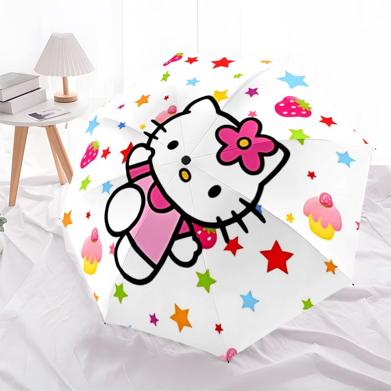 1 шт. Зонт Hello Kitty с автоматическим открытием/закрытием, Портативный дорожный зонт, Для повседневного использования - Наружный аксессуар, Художественный узор, Компактный дизайн, Для любителей моды