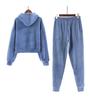 Korean Women Velvet Tracksuit 2 Piece Set Autumn Winter Thick Warm Casual Women's Suit Crop Hooded Zipper Sweatshirt