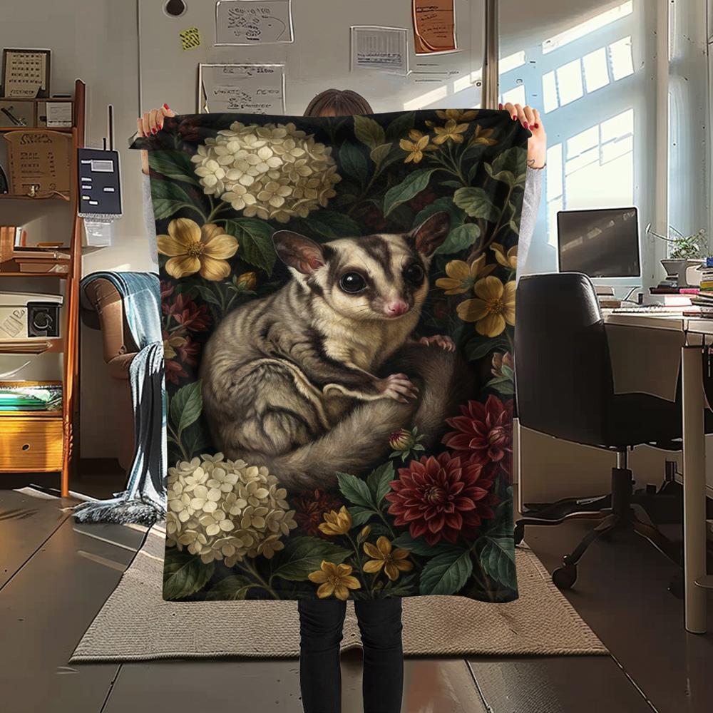 1PC Dark Floral Wildlife Print FlAannel Blanket, High quality Comfortable for All Seasons, Home Decor, Warmth and Comfort