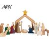 Tabletop Nativity Display Christmas Table Decorations, Wooden Scene Sculpture, Stable Baby Decorations Saint And Animal Figurines for Holiday