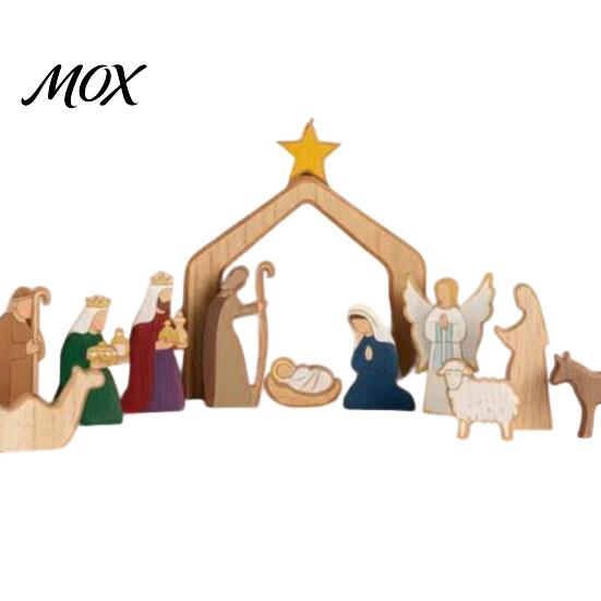 Tabletop Nativity Display Christmas Table Decorations, Wooden Scene Sculpture, Stable Baby Decorations Saint And Animal Figurines for Holiday