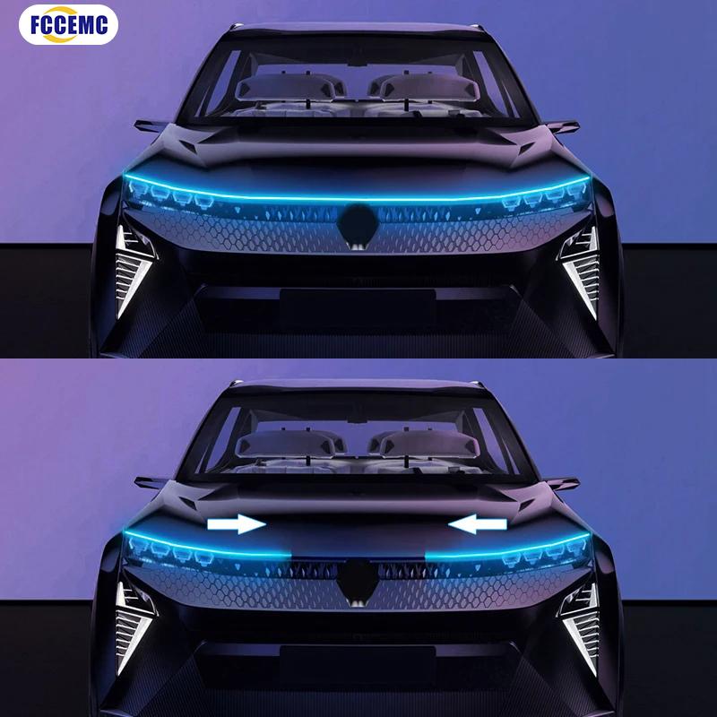 Светодиодная декоративная полоса света на капот автомобиля со сканирующим дневным ходовым огнем, водонепроницаемая гибкая декоративная неоновая лампа для автомобиля 12 В