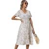 2021 Spring and Summer New White Floral Print Summer Chiffon Beach Dress 2021 Casual V-neck Short-sleeve A-line Ladies Midi Dress Vestidos