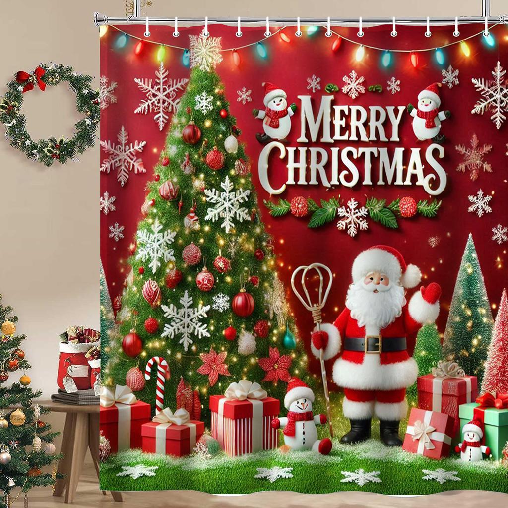 Christmas Festival decorations Santa Claus Pattern Bathroom Shower Curtain With 12  Hooks Home bathroom decor and accessories
