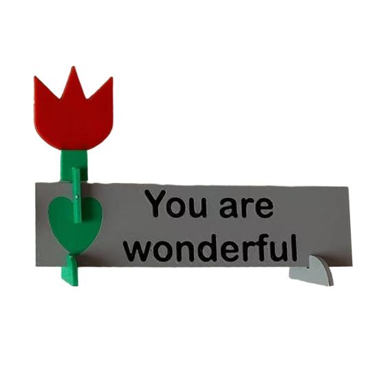 Yousheng 3D Printed Flower Ornament You Are Wonderful Assembly Tulip Table Sign with Base Home Office Desktop Decoration Ornament