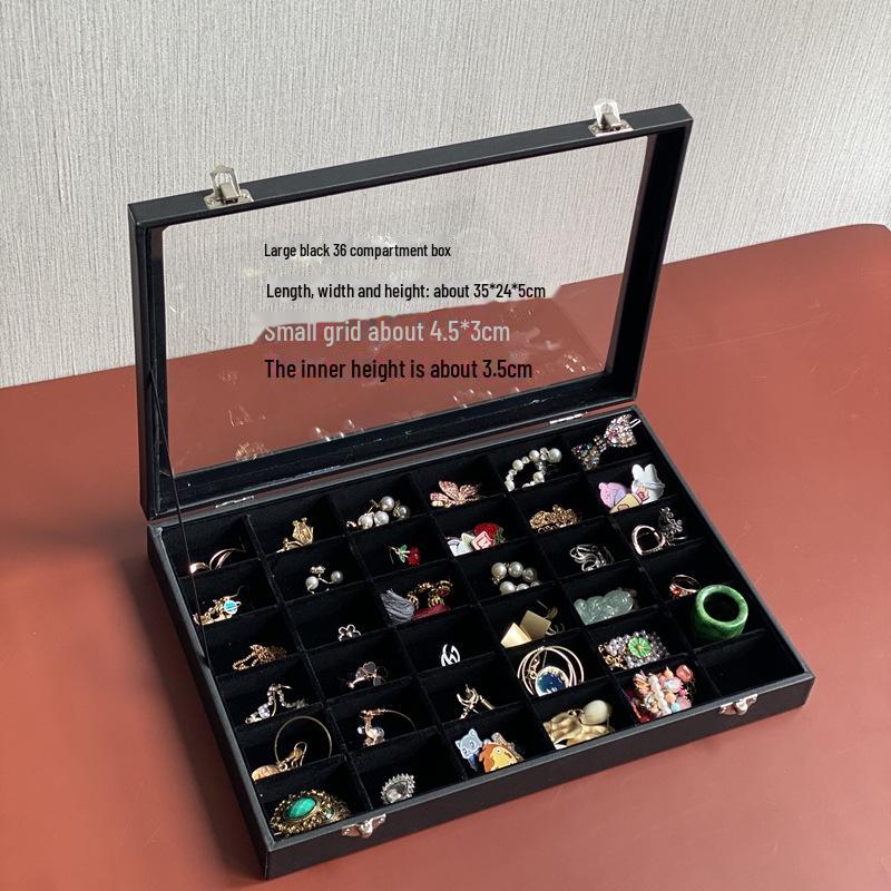 Черная бархатная шкатулка для украшений с решеткой и крышкой — высококачественное пыленепроницаемое хранилище для ожерелий, колец и сережек