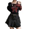Summer Star Patchwork Crop Tops Plaid T Shirt Women Fashion Off Single Shoulder Y2k Tee OverSleeve Fairy Grunge Shirts