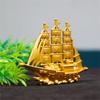 Golden Metal Sailing Ship Bucket Teapot Sculpture Chinese Fengshui Statues for Wealth and Prosperity Decorative Ornament