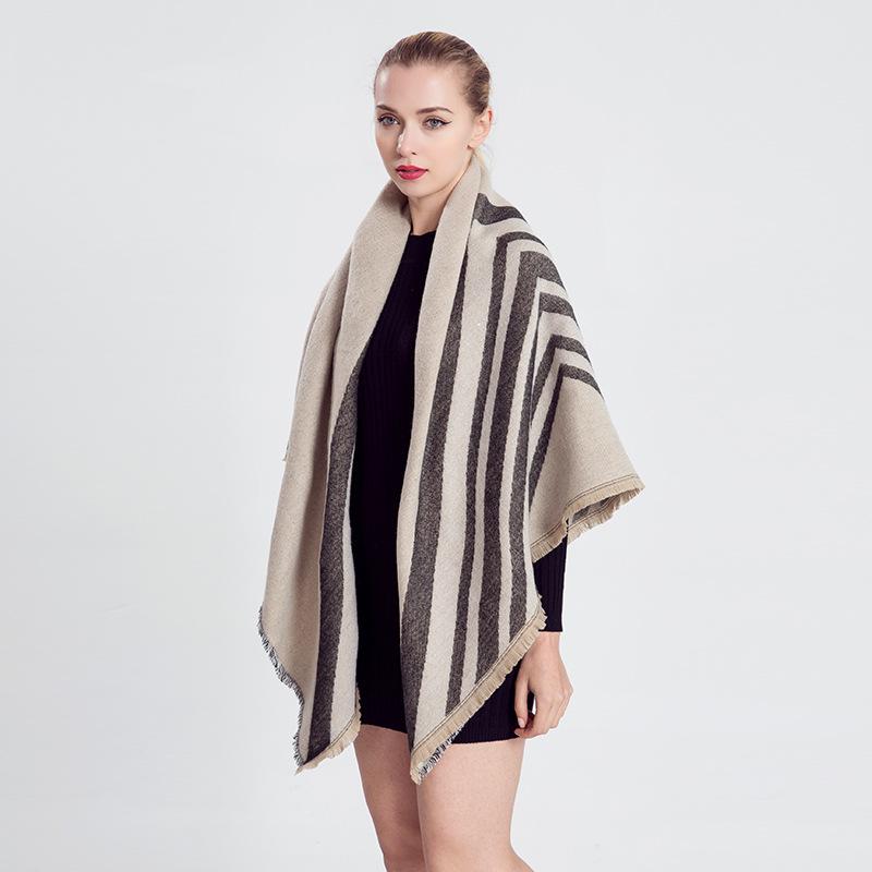 Autumn and Winter Genuine Geometric Pattern Soft Oblique Striped Scarf, Women's Shawl
