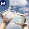Керамическая кружка Net Celebrity Ins Cherry Blossom с крышкой и ложкой, студентка, корейская версия милой чашки для питья, домашняя цена