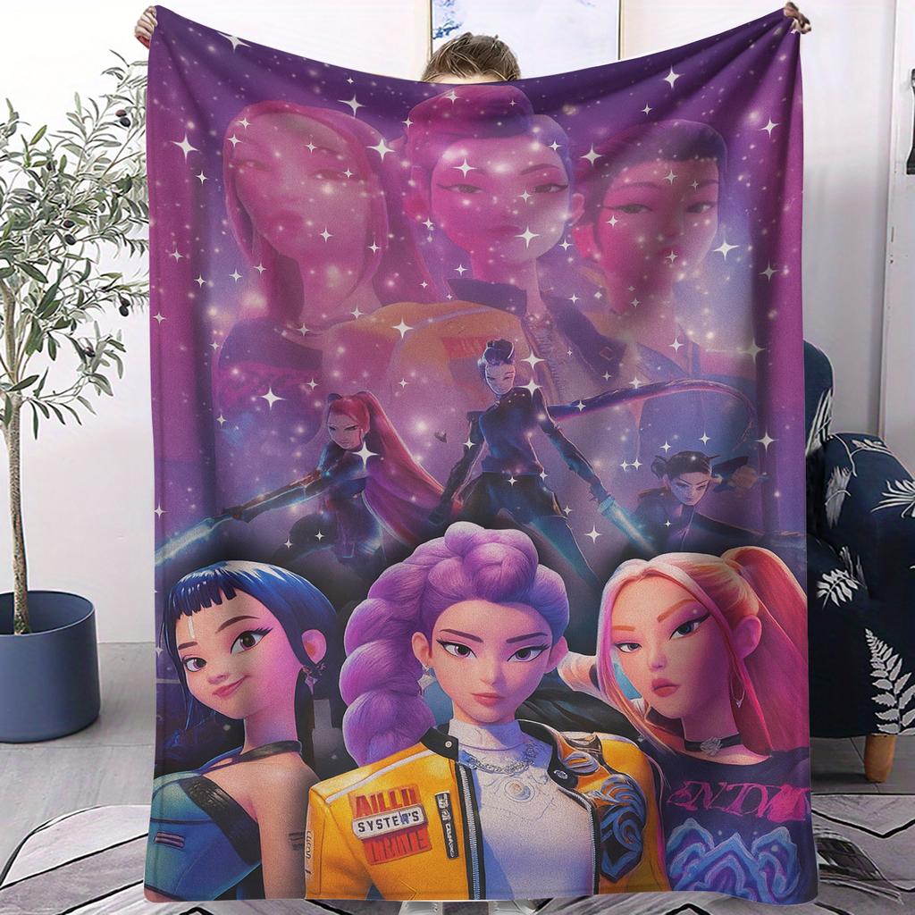 Фланелевое одеяло K-pop женской группы HUNTR/X Starlight для взрослых, качественное, мягкое, теплое, универсальное одеяло для путешествий, пикника, дома