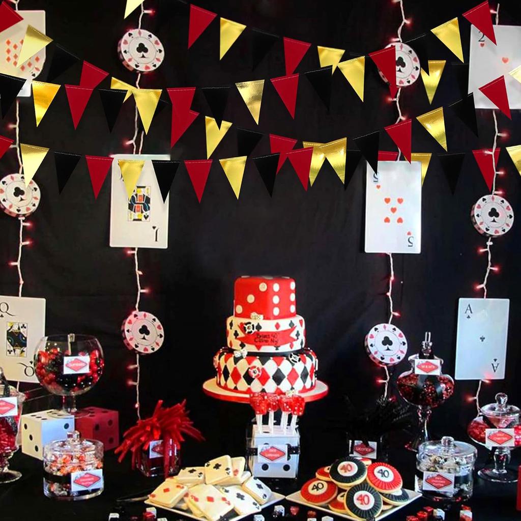 30 Ft Red Black and Gold Party Decorations Hanging Paper Triangle Banner Bunting Flag Pennant Garland for Graduation Birthday Bachelorette Engagement