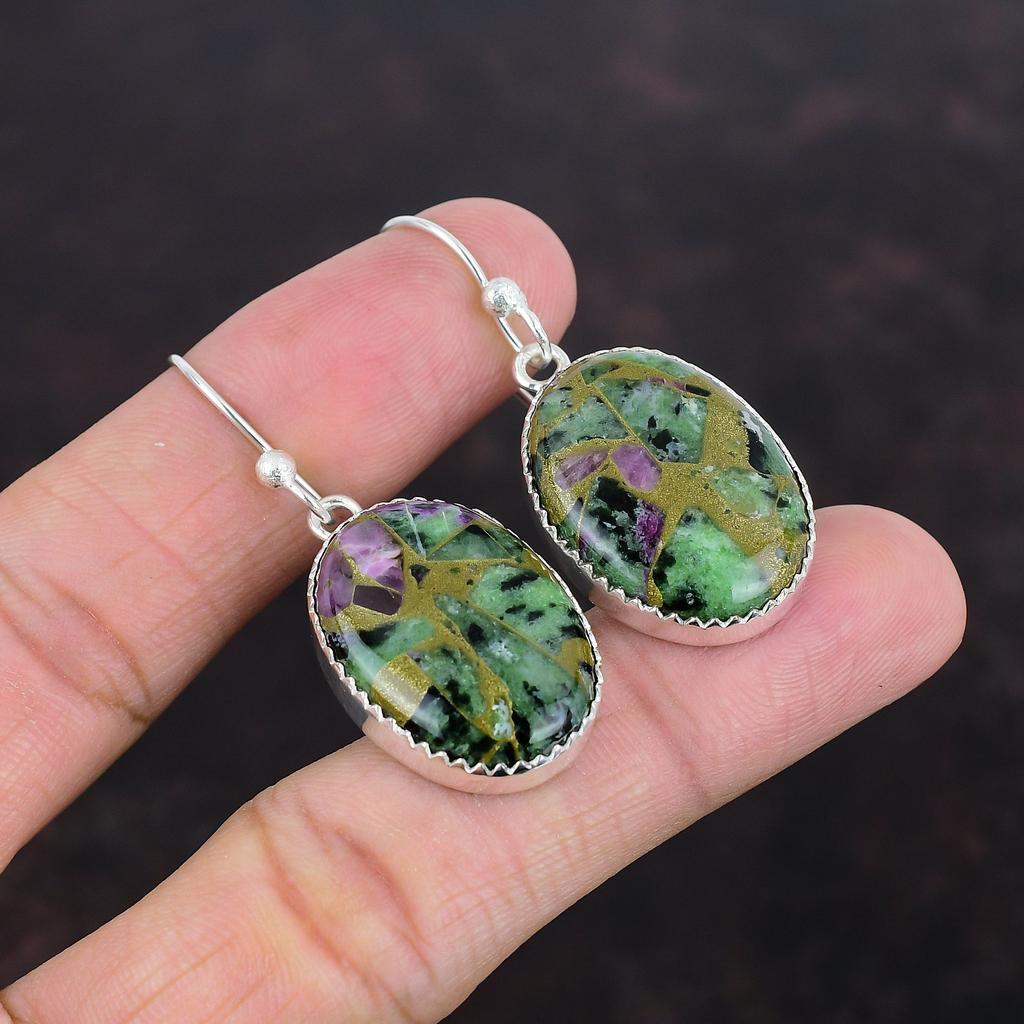 Серьги из медного рубина и цоизита, серебряные серьги 925 пробы, уникальные стильные ювелирные изделия, изящные серьги ручной работы, серьги из натурального драгоценного камня, подарки для жены