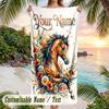 Honey Bee Honeycomb Artwork Theme Quick Dry Beach Towel Custom Name Text Print Large Sand Resistant Towel Beach Vacation