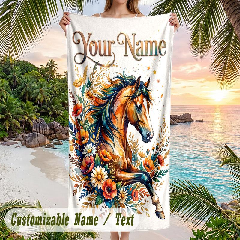 Honey Bee Honeycomb Artwork Theme Quick Dry Beach Towel Custom Name Text Print Large Sand Resistant Towel Beach Vacation