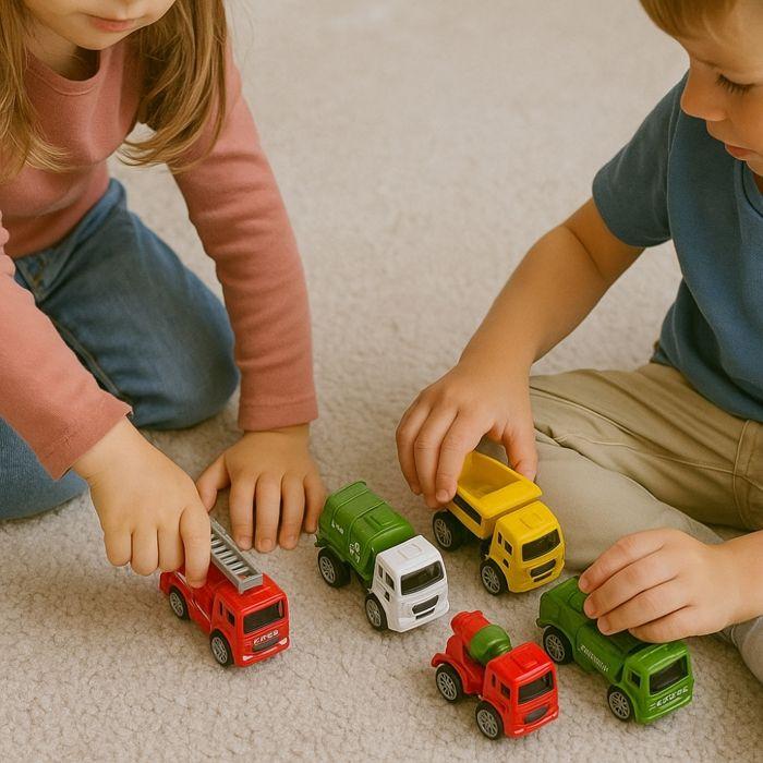 Set of 16 Friction Trucks, Military, Construction, Firefighter and Cleaning Service Vehicles, Toy for Children from 3 Years Old