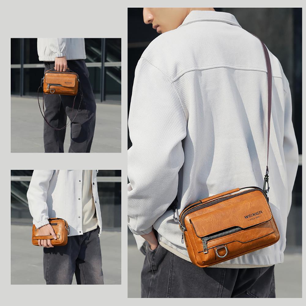 WEIXIER Мужская кожаная водонепроницаемая сумка-мессенджер, вместительный портфель через плечо с регулируемым ремнем для работы в офисе