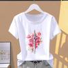 (Asian Size) Short Sleeve T-shirts T Clothing Casual Flower Watercolor Style Trend Fashion Print Female Casual Women's Top Graphic Tee