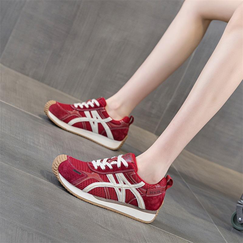 Leather German Training Shoes 2025 Autumn New Red Inner Height Increase Ugly Cute Shoes Casual Versatile Comfortable Forrest Gump Shoes Women's Shoes