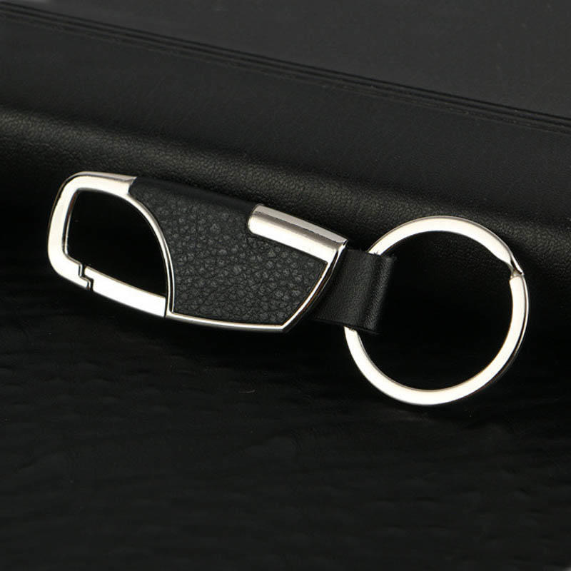 Кольцо с карабином для ключей. Металл, кожа