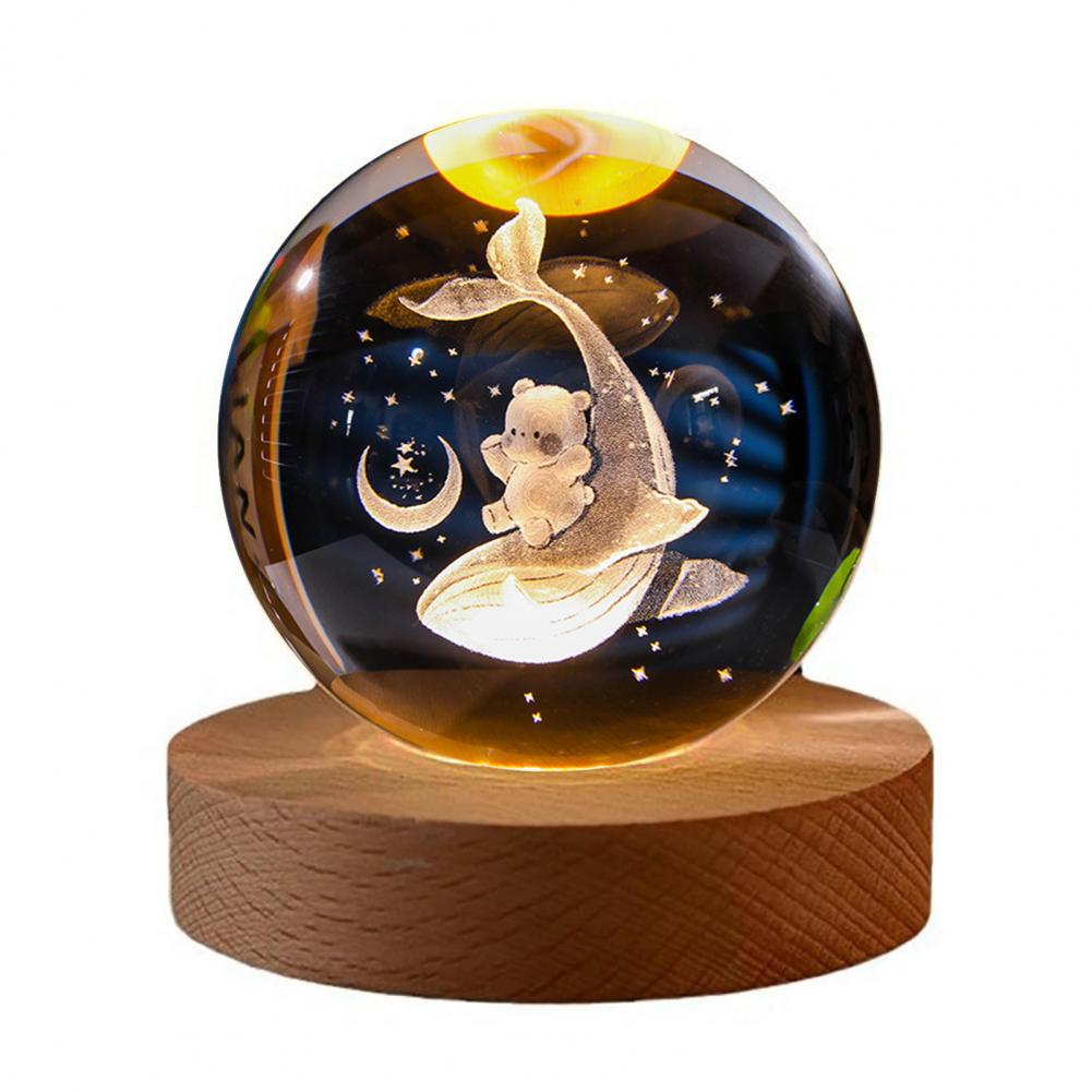 Завораживающий визуальный опыт Лампа Стеклянный шар Лампа Шар Солнечной системы Ночник с деревянной подставкой 7 цветов смены для дома