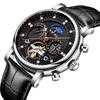 Luxury Brand KINYUED Automatic Mechanical Men Watch Waterproof Leather Strap Tourbillon Sport Mens Watches Fashion Casual Male