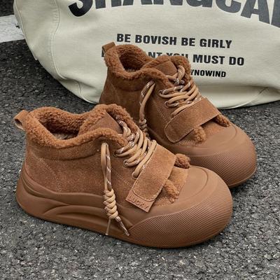 Зимние новые женские повседневные вельветовые сноубутсы на толстой подошве на шнуровке, нескользящие и теплые женские хлопковые ботинки