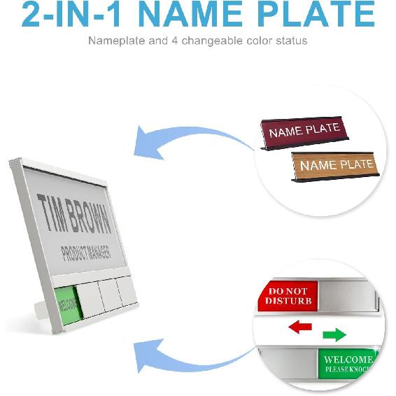 2-IN-1 Aluminum Name Plate For Desk/Doors/Cubicle Wall, With 4 Status Options, Combination Of Office Door Signs And Name Plate, Free To DIY The