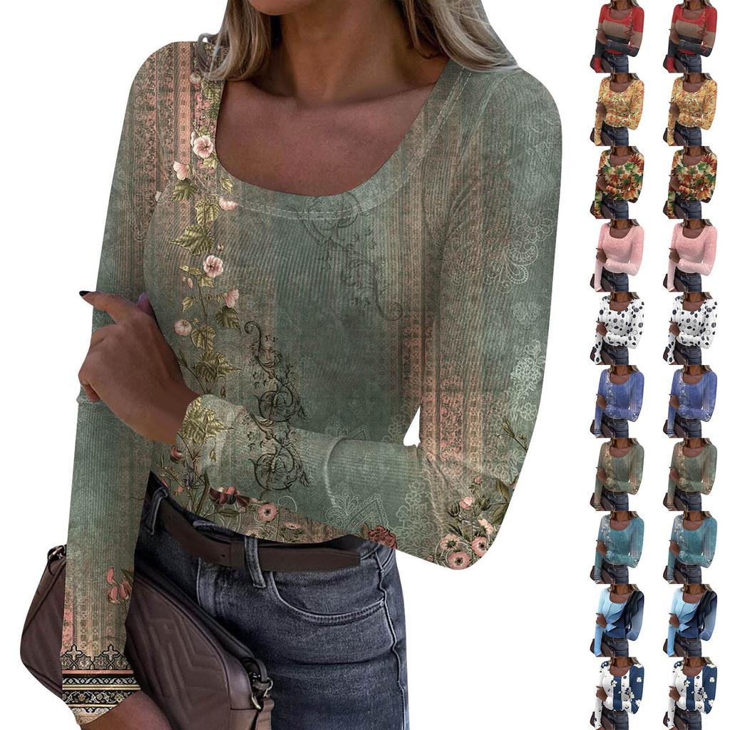 Women's Fashion Slim Bottom Casual Long Sleeve Halloween Printed Pullover U Neck Top