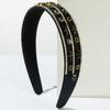 Double Row Geometric Square Crystal Headband Glitzy Rhinestone Trim Velvet Texture Hairband Modern Urban Women Hair Hoop