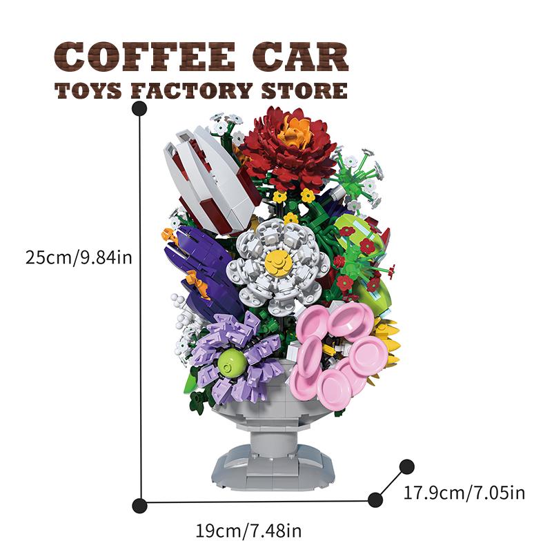 NEW Potted Plant Model MOC Bricks Set Romantic Flowers Bouquet Building Blocks Bonsai DIY Home Decoration Children Toy Girl Gift