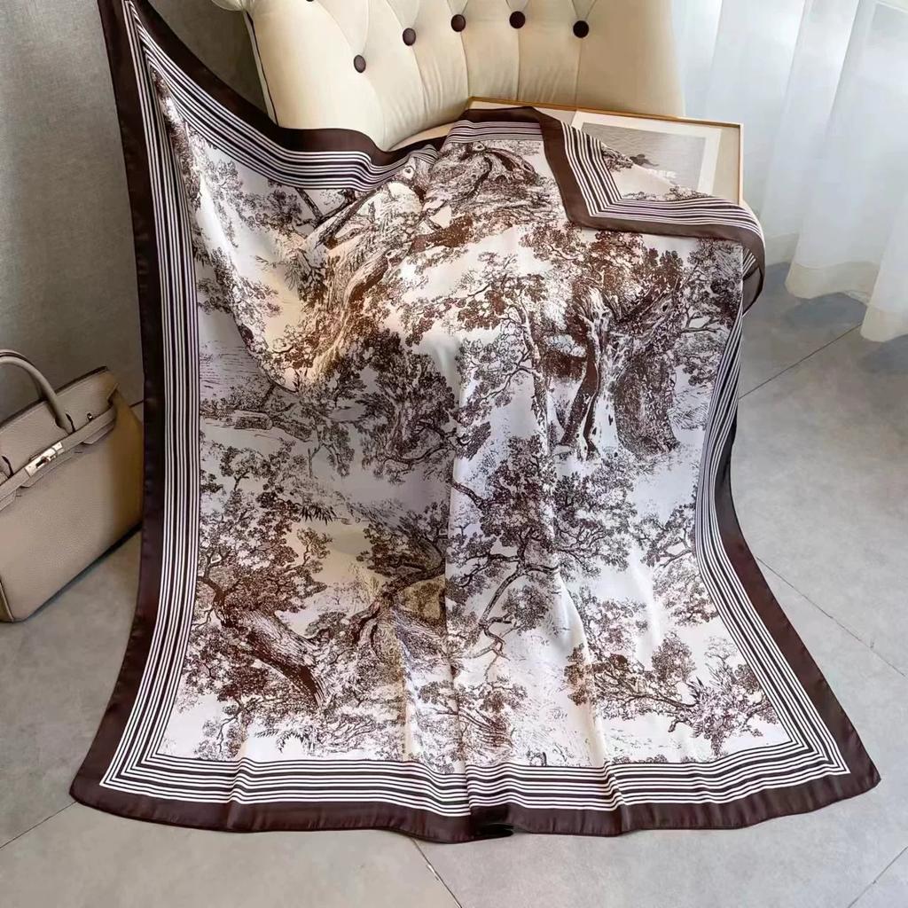 110cm Large Sqaure Scarf Printed Imitation Silk Scarf Women's Hadscarf