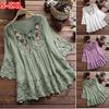 Plus Size Women Fashion Lace Patchwork Blouses V-Neck Three Quarter Loose Tops T-Shirt