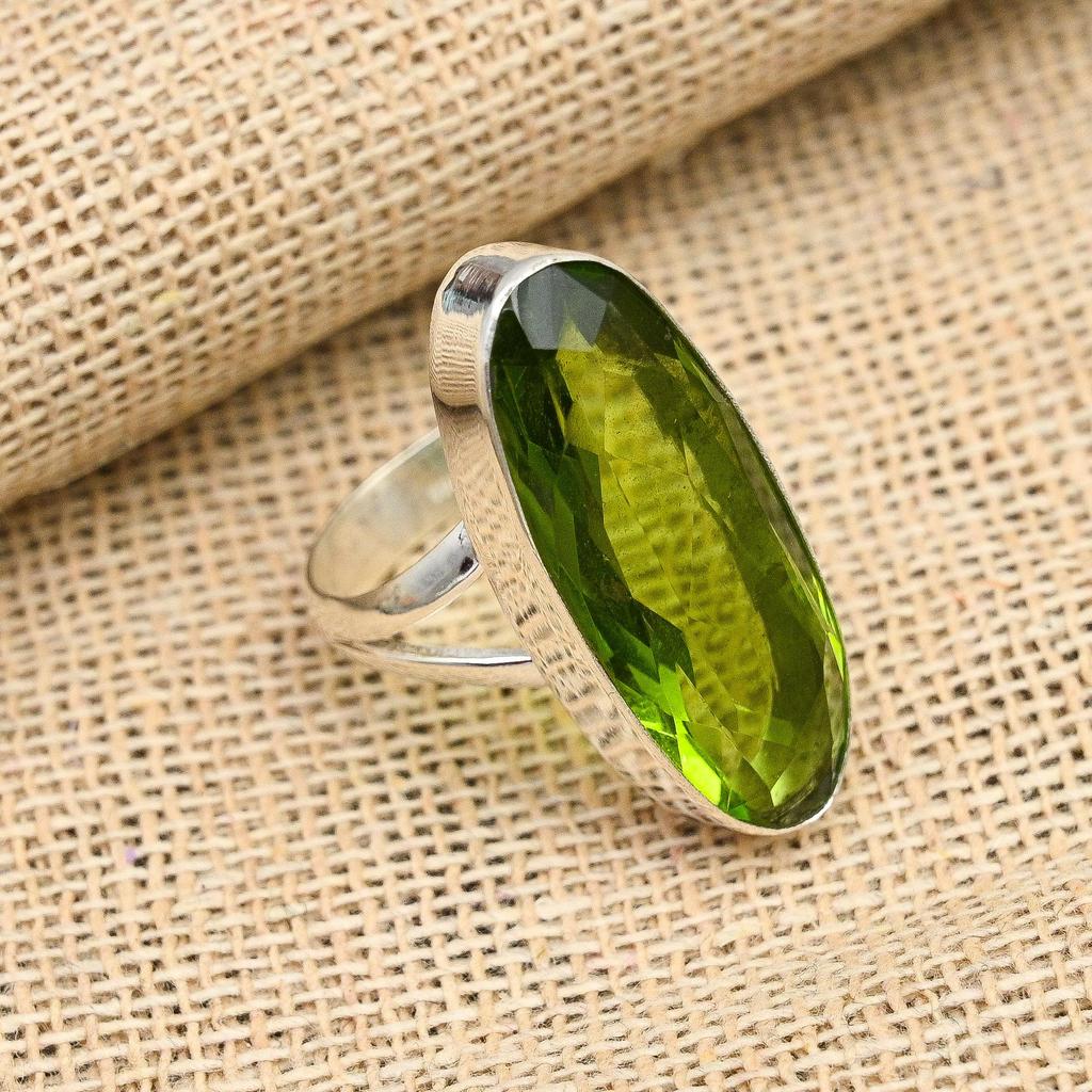 Gorgeous Peridot Gemstone Handmade 925 Solid Sterling Silver Ring Jewelry For Her