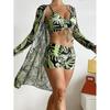 Women Swimsuit High Waist Bikini Set Three Pieces Women Sexy Long Sleeve Cover Up Swimsuit Beach Bathing Suits Swimwear